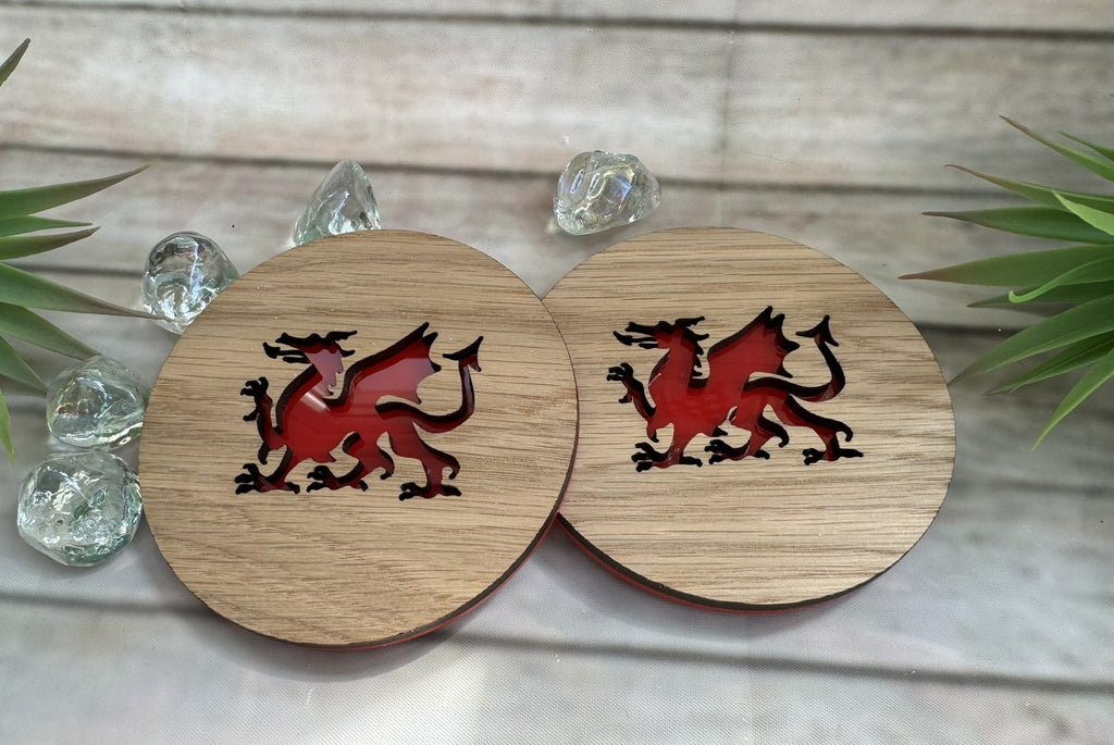 Welsh Oak Veneer & Red Acrylic Coaster