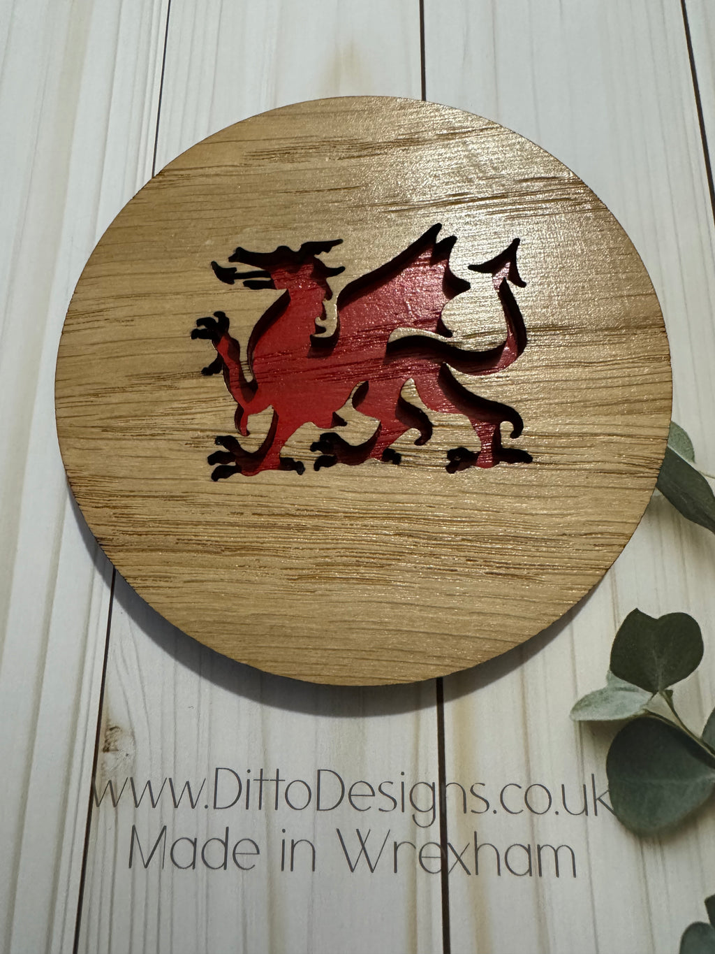 Welsh Oak Veneer & Red Acrylic Coaster