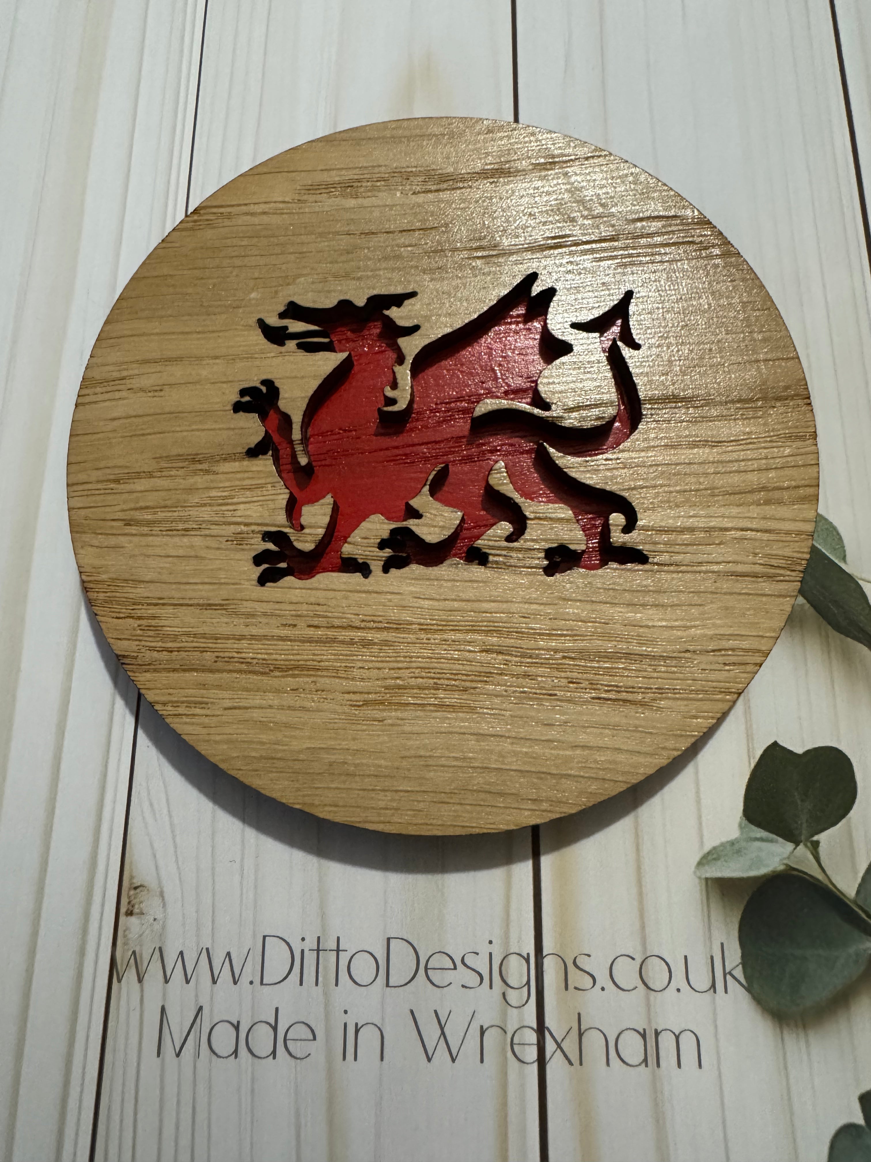 Welsh Oak Veneer & Red Acrylic Coaster